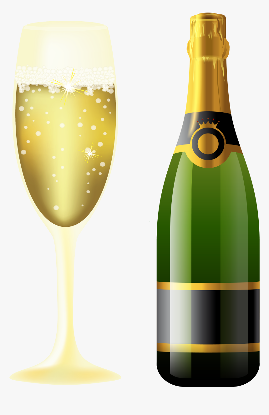 Champagne Bottle Png Transparent Image - Wine Bottle With Glass Png, Png Download
