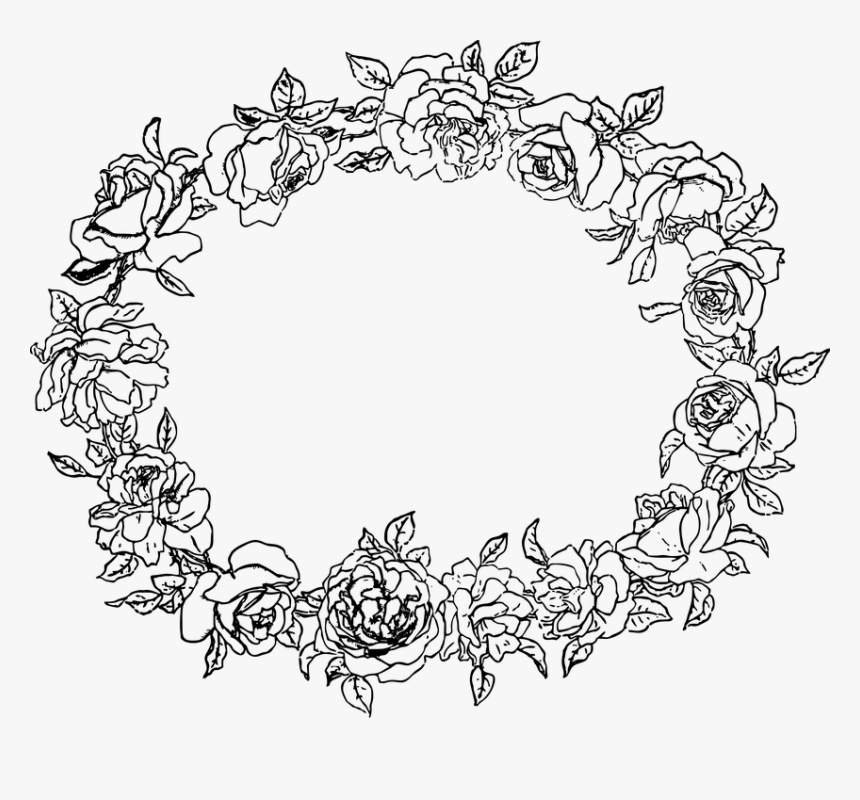 Transparent Floral Border Png - Black And White Floral Border Circle, Png Download