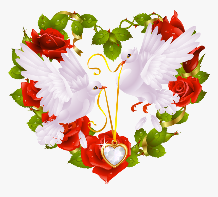 Doves With Heart Clipart - Love Symbols With Birds, HD Png Download