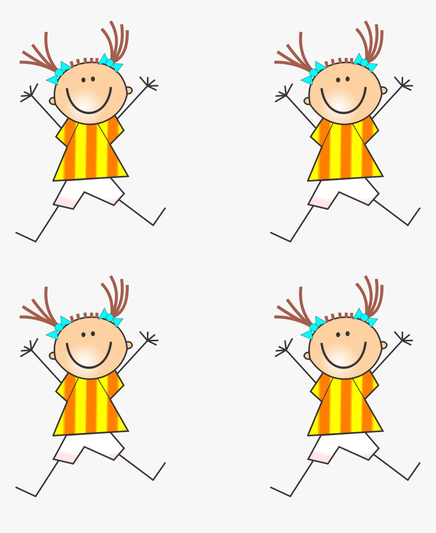 Cartoon Stick Figure Girl Cartwheel Tile Coaster Clipart - Clipart Of Girls Celebrating, HD Png Download