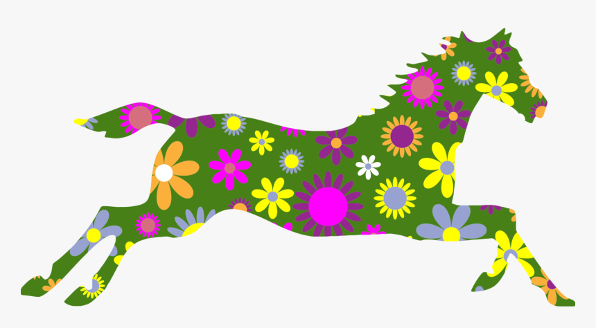 Horse Head Mask Floral Ornament Flower Drawing - Horse And Flowers Art, HD Png Download
