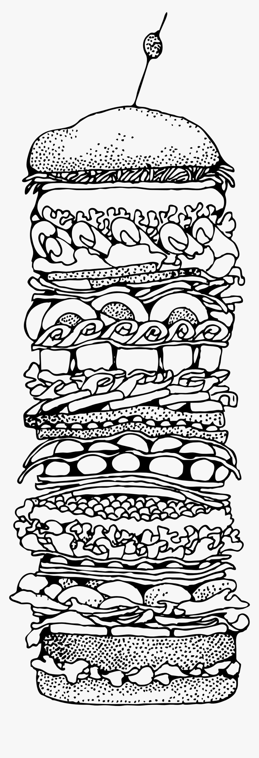 Sandwich Clipart Black - Dagwood Sandwich Clip Art, HD Png Download