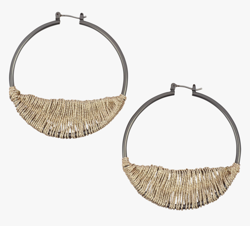 *antique Silver Hoops With Metallic Thread - Earrings, HD Png Download