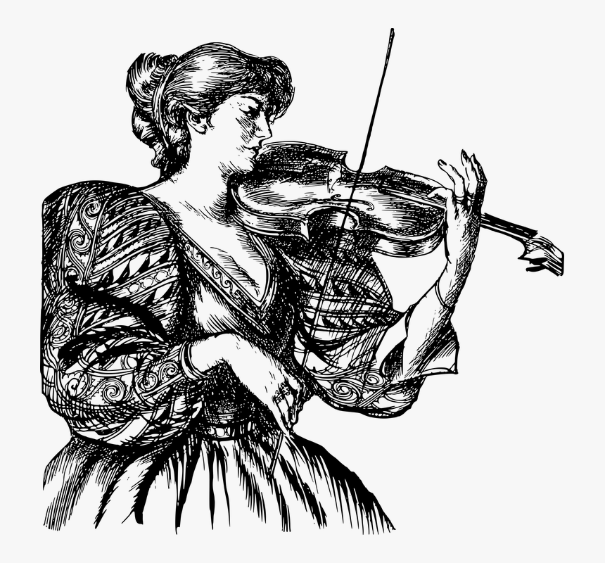 Woman, Music, Line Art, Vintage, Musical, Violin - Illustration, HD Png Download