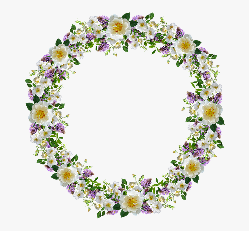 Frame, Wreath, Border, Flowers, Roses, Wisteria - Artificial Flower, HD Png Download