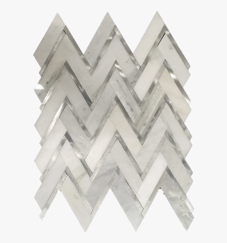 Pearl White Herringbone With Silver Aluminum Mosaic - Herringbone Tile Gray White Silver, HD Png Download