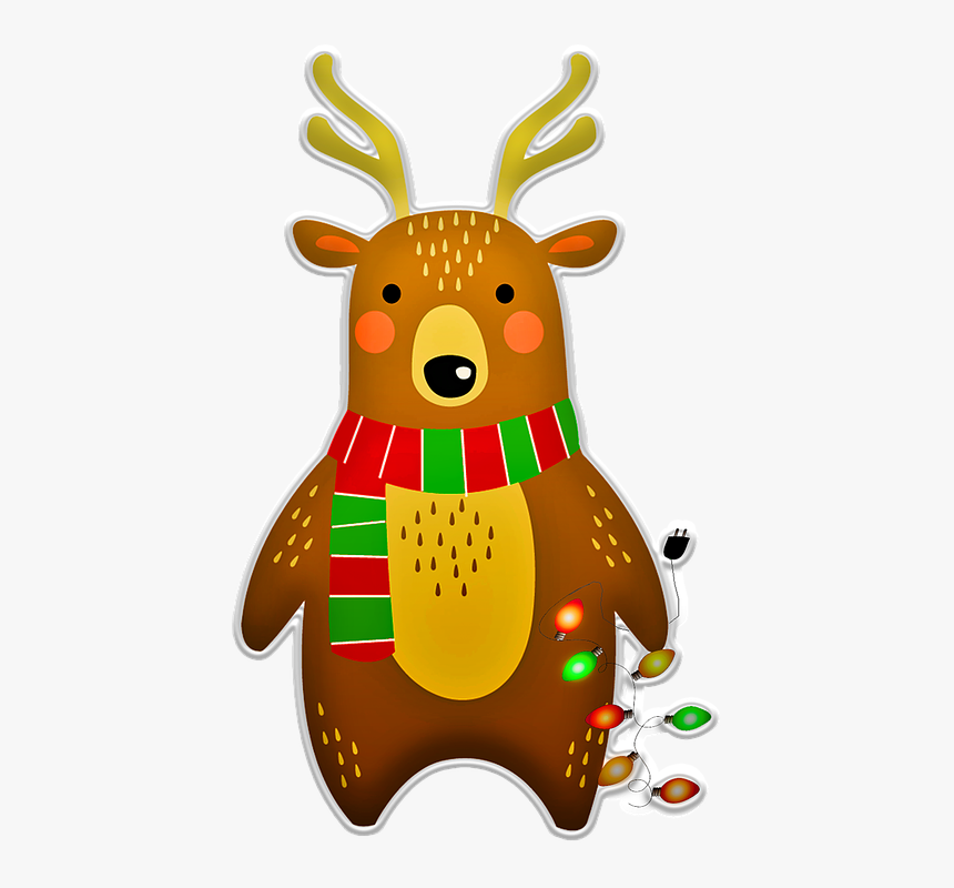 Christmas Bear, Deer, Lights, Christmas, Holiday - Cartoon, HD Png Download