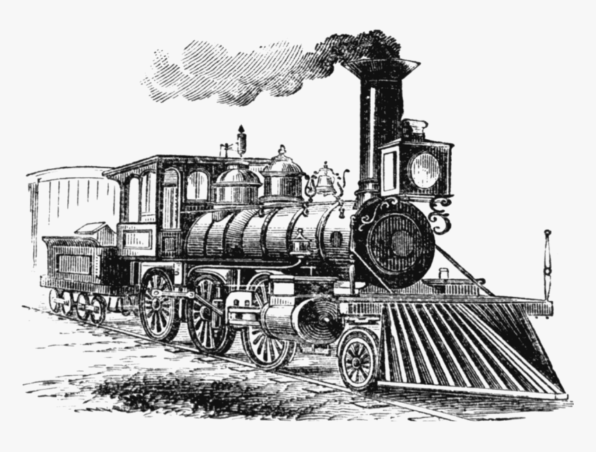 Vintage Locomotive Train Drawing Transparent Image - Second Industrial Revolution Drawing, HD Png Download