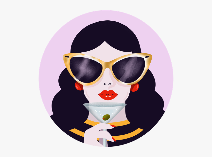 Martini Girl Fancy Strippes Red Lips Martini Character - Illustration, HD Png Download