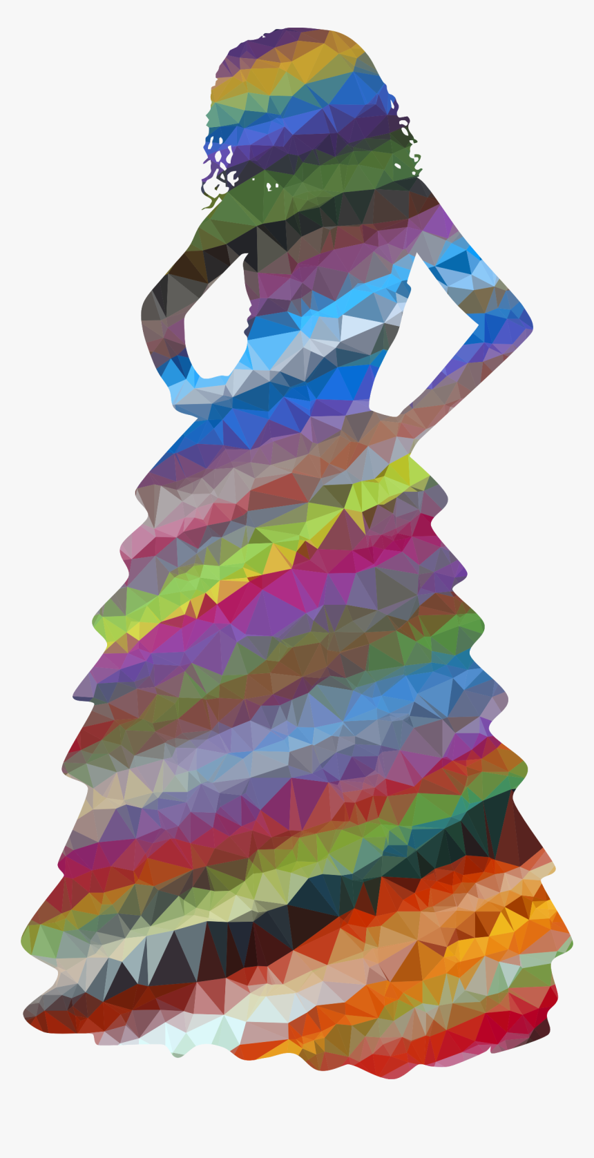 Low Poly Prismatic Streaked Formal Gown Woman Clip - Transparent Girl In Dress Silhouette, HD Png Download