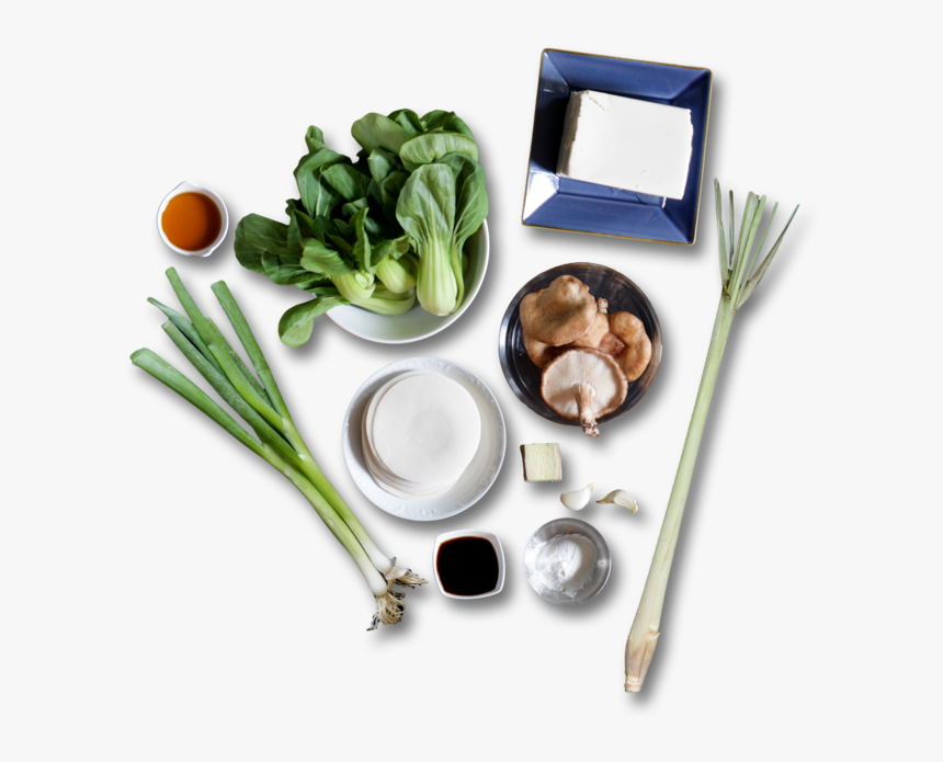 Tofu Ravioli With Glazed Baby Bok Choy Leaves - Dish, HD Png Download