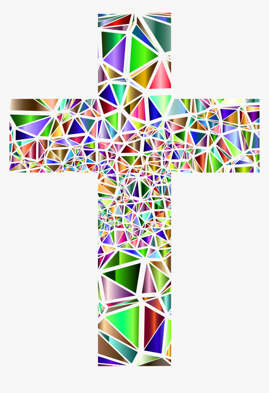 Low Poly Stained Glass Cross 5 No Background Png Freeuse - Stained Glass Cross Clipart, Transparent Png