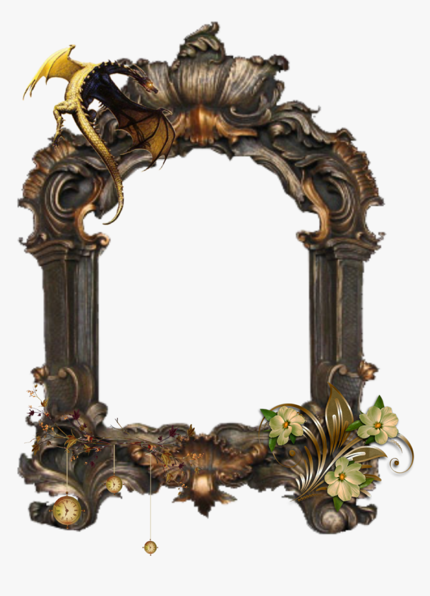 #dragon #frame #pocketwatch #flowers #ornate - Gothic Vintage Mirror Png, Transparent Png