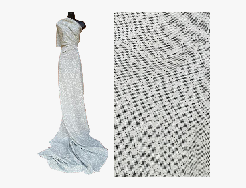 Vintage Silky Flowing Sewing Fabric 3 Yards Green White - Gown, HD Png Download