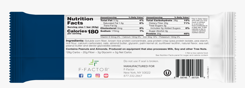F Factor Bar Ingredients, HD Png Download
