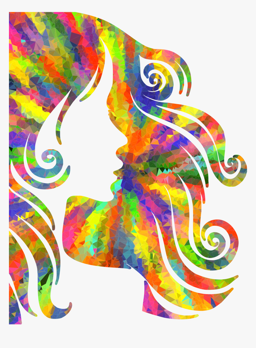 Low Poly Splash Of Color Female Hair Profile Silhouette - Low Poly Splash Color, HD Png Download