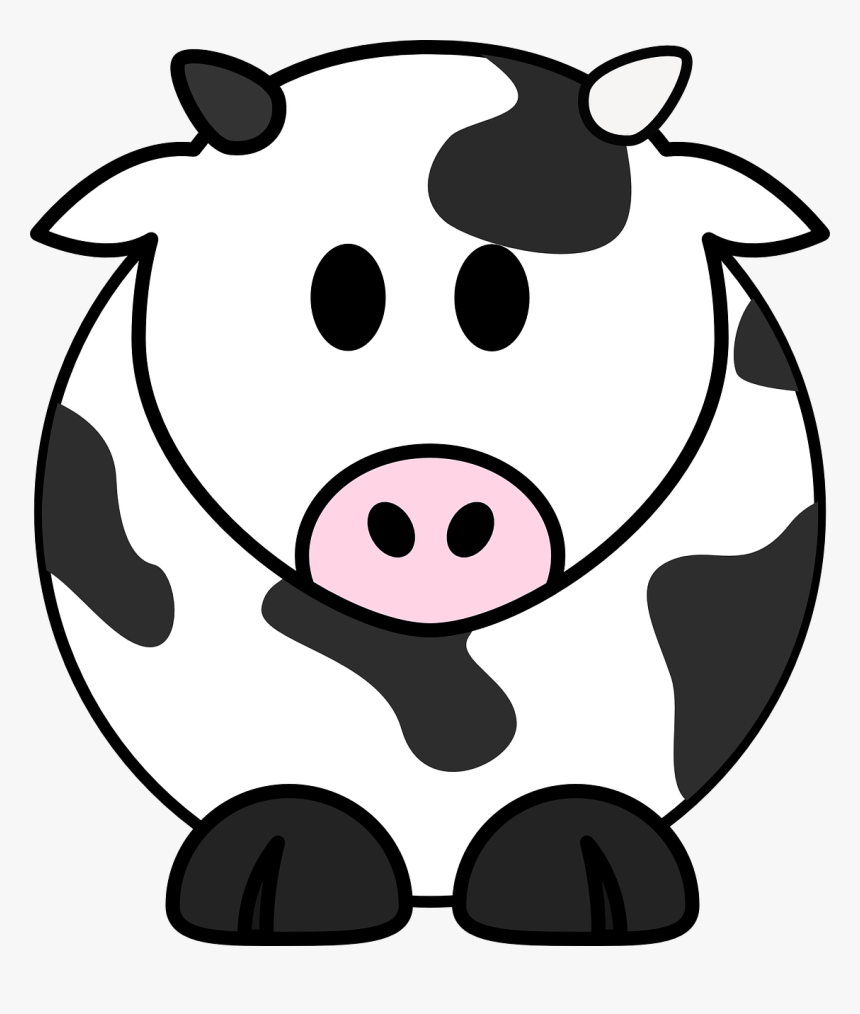 Milk Cow, Cow, Cattle, Black, White, Moo, Cartoon, - Cow Black And White Easy, HD Png Download