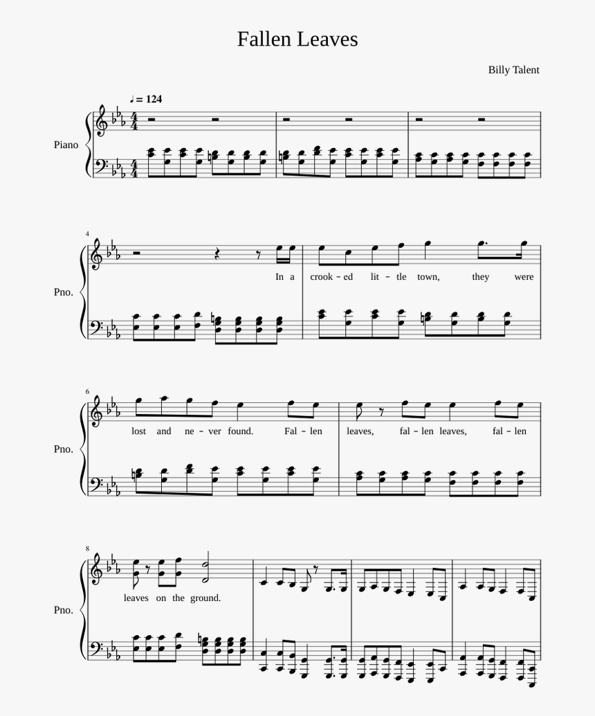 Billy Talent Fallen Leaves Piano Notes, HD Png Download