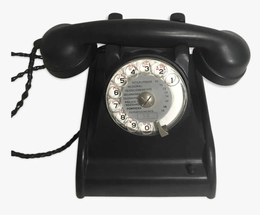 Old Telephone Bakelite Black Dial Transparent 50 Vintage - Corded Phone, HD Png Download