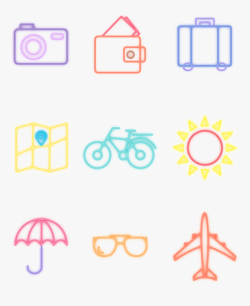 Icon Sun Bike Airplane Png And Vector Image - Neon, Transparent Png