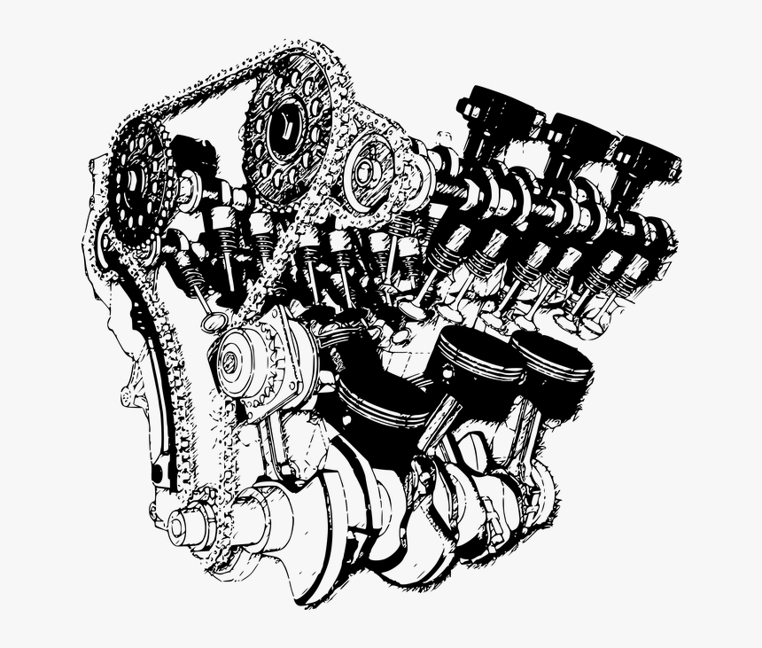 Isolated, Transparent, Plan, Engine, Car, Internal - Car Engine Part Black And White, HD Png Download