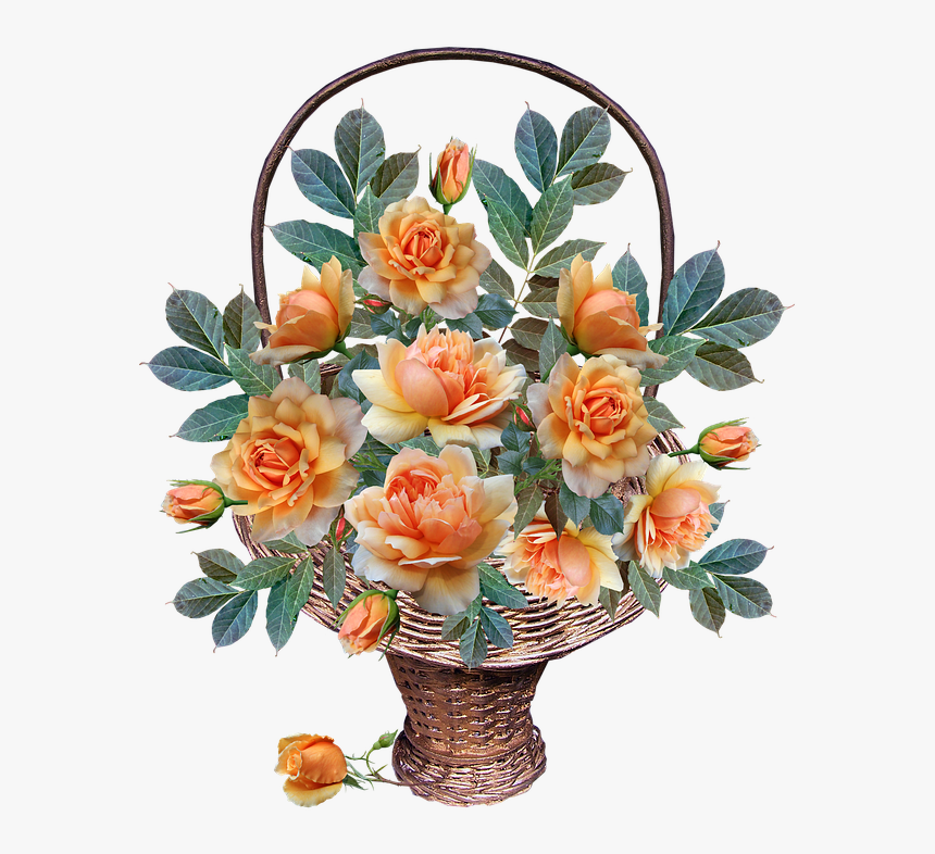 Roses, Flowers, Basket, Arrangement, Cut Out, Isolated - Flower Basket Png, Transparent Png