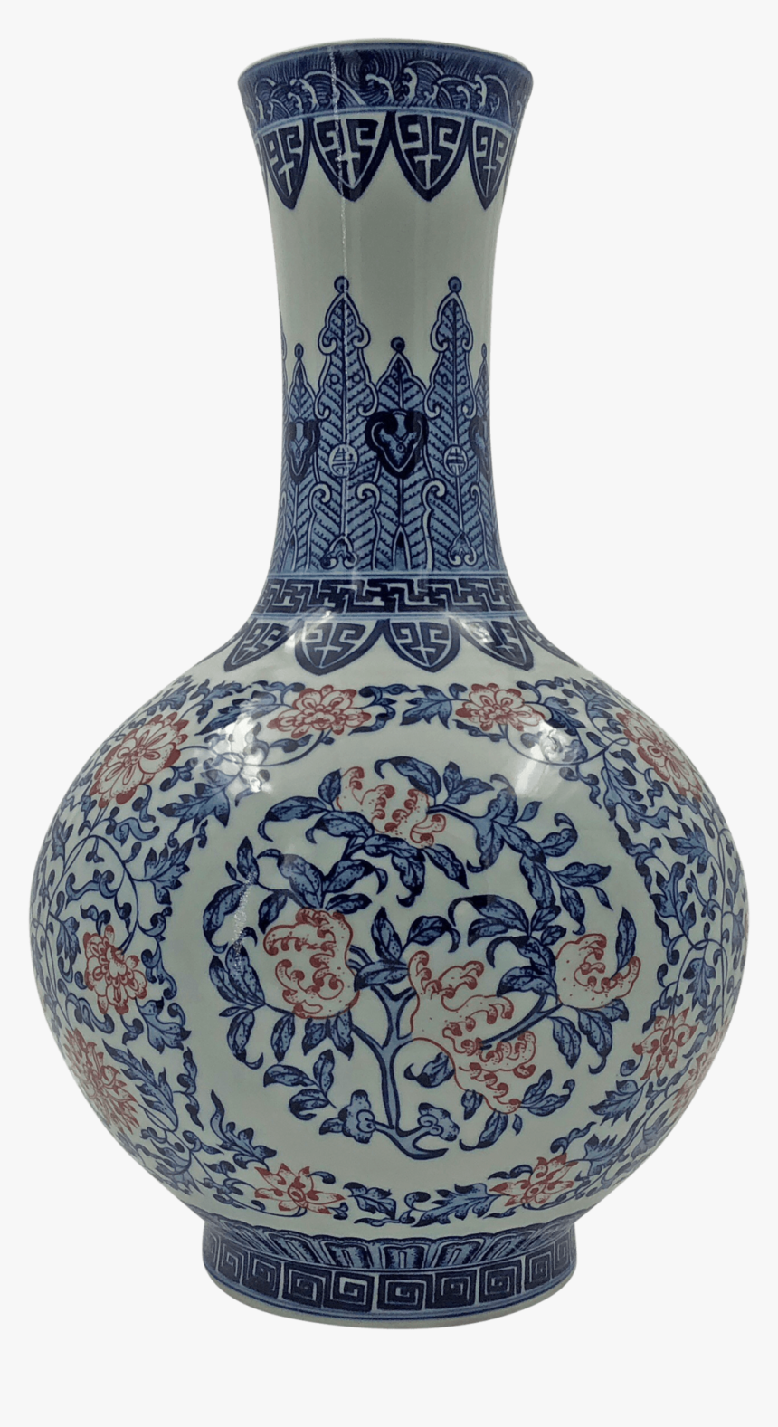 Chinese Iron Red, Blue And White Bottle Vase 
 Class - Blue And White Porcelain, HD Png Download