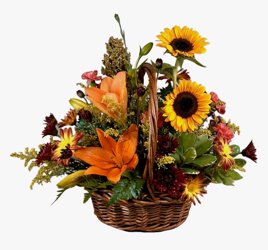 Arrangement Of Orange Lilies, Yellow Sunflowers, Bronze - Bouquet, HD Png Download