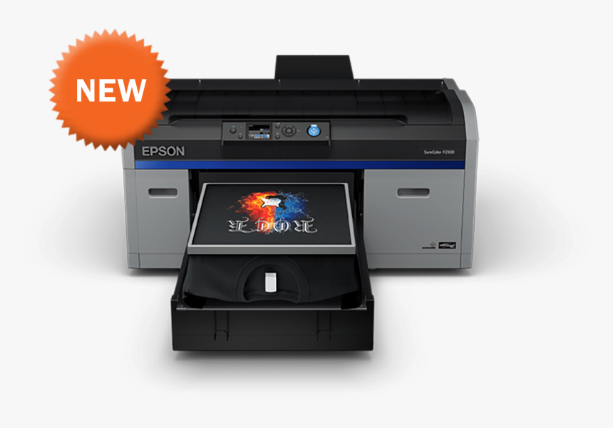 Epson F2100 Dtg Printer Front View With New Sign On Epson F2100 Dtg