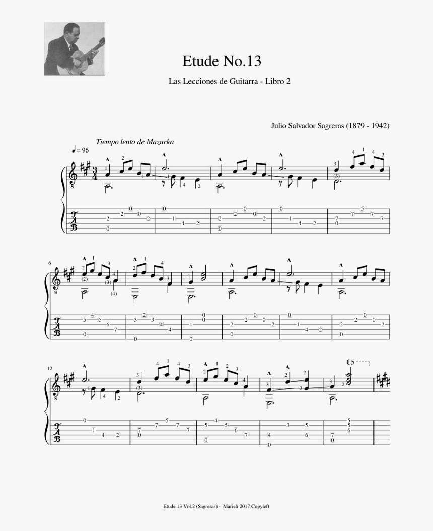 Etude No 3 From Book Ii Julio Sagreras Sheet, HD Png Download
