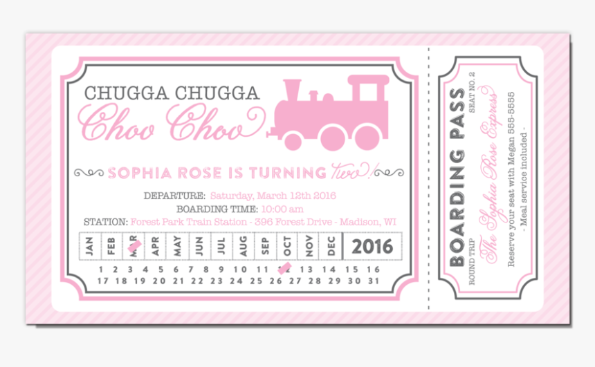 Train Ticket Pink Gray, HD Png Download