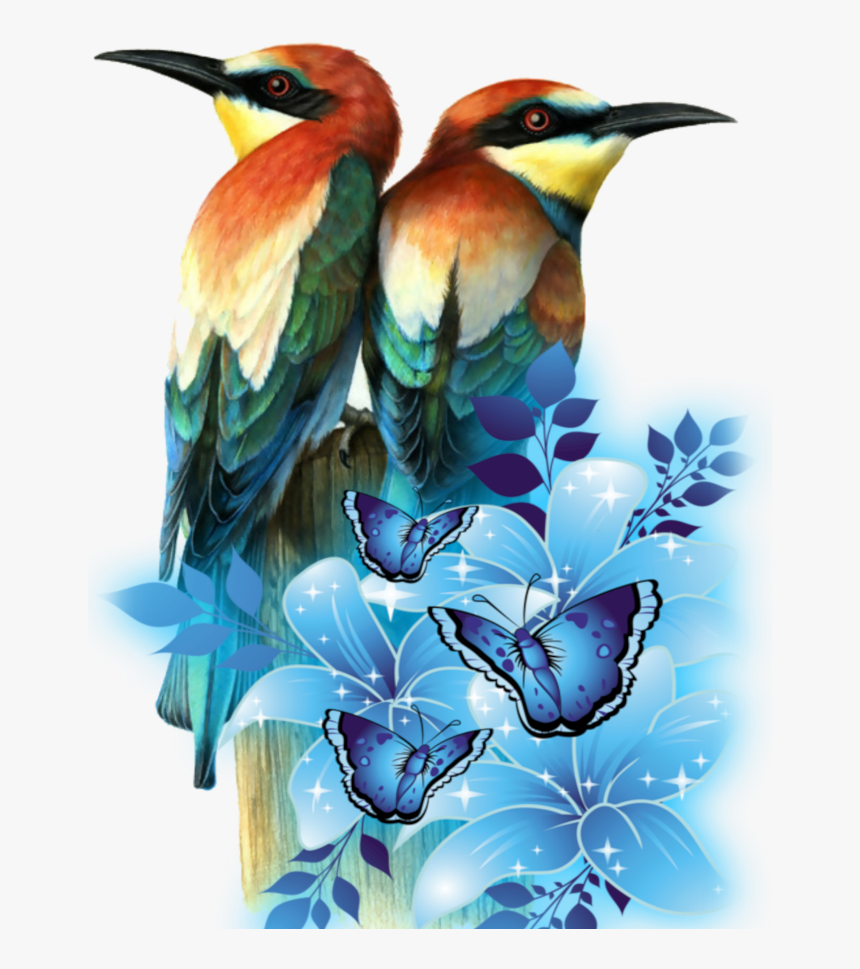 #mq #birds #parrots #flying #flowers - Flower And Blue Butterfly Png, Transparent Png