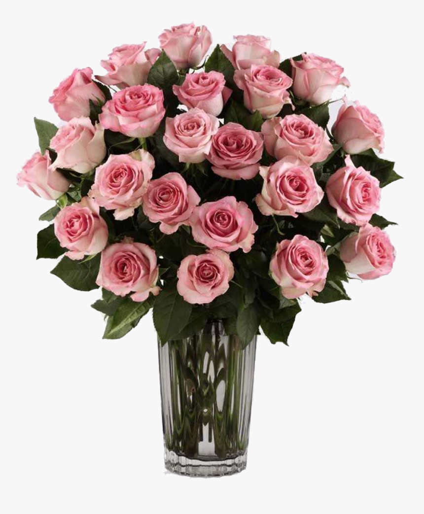 2dozen Pink Roses Vase, HD Png Download