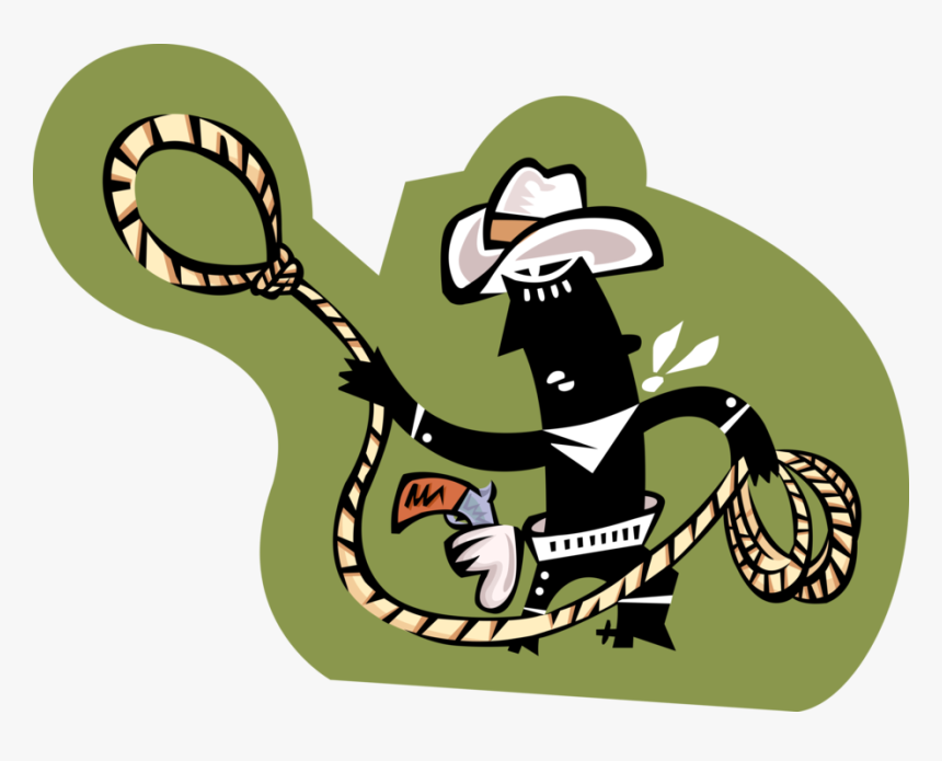Vector Illustration Of Rodeo Cowboy With Lasso Rope - Cartoon, HD Png Download