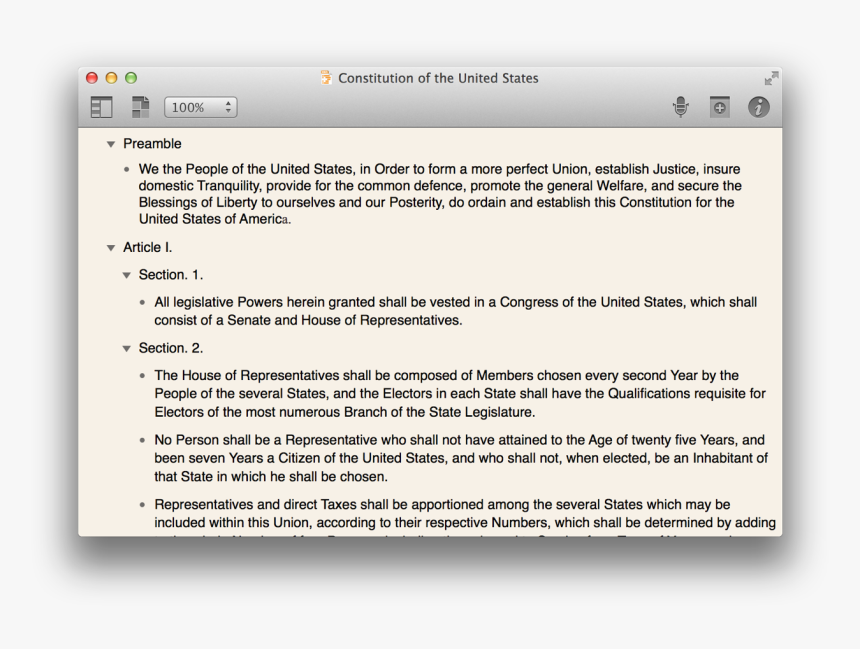 An Omni Outliner Document Containing The Constitution, HD Png Download