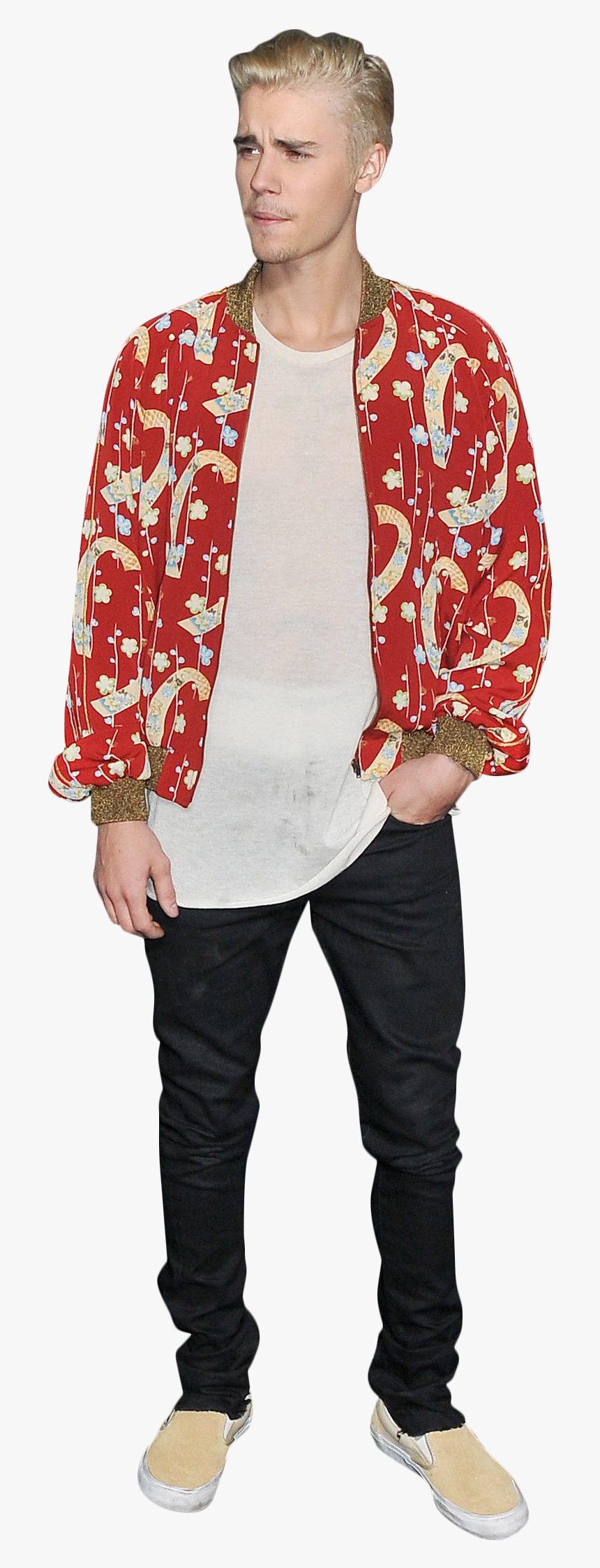 Justin Bieber Dressed In A Red Shirt Png Image, Transparent Png