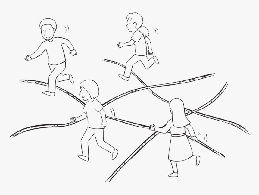 Group Of People Traversing An Area Of Ropes Laying, HD Png Download