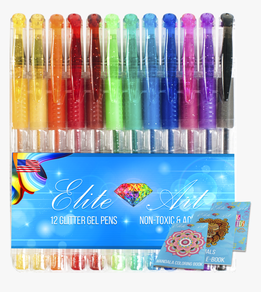 12 Glitter Gel Pens Etiquette - Plastic, HD Png Download