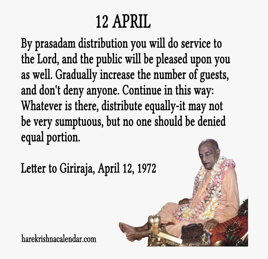 Srila Prabhupada Quotes For Month April - Prabhupada Quotes On Prasadam, HD Png Download