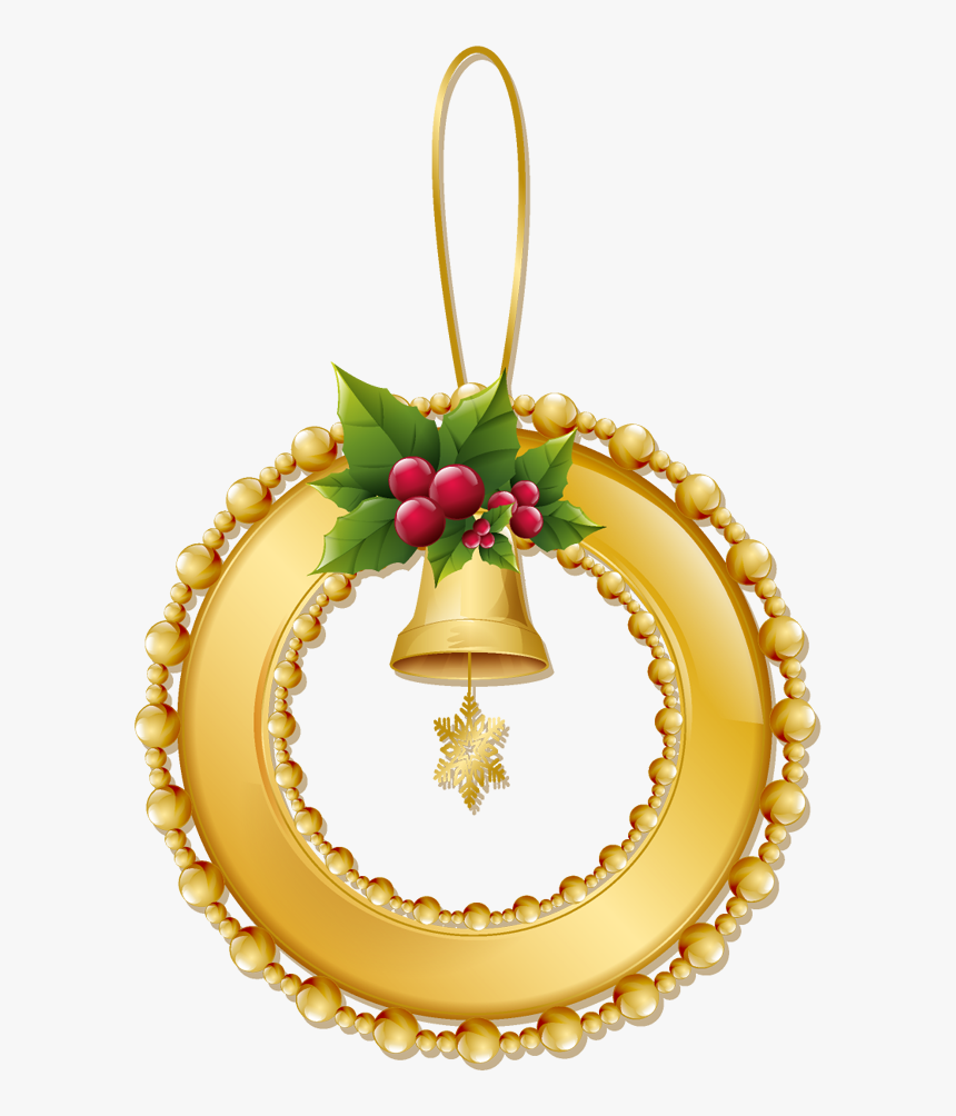 Christmas Gold Wreath With Bell Png Ornament - Christmas Gold Wreath Png, Transparent Png