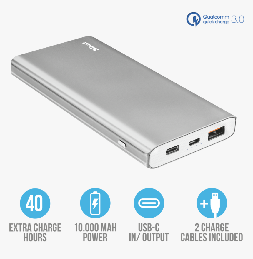 Omni Thin Metal Powerbank - Trust Omni Thin Metal Powerbank 10000 Usb C Qc3, HD Png Download