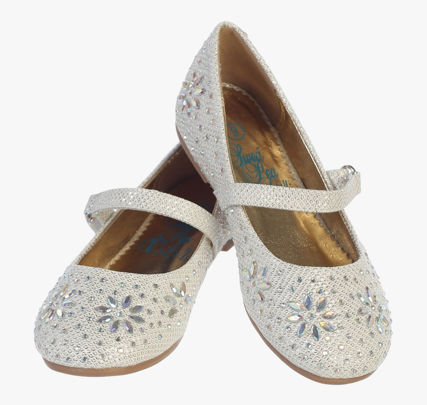 Ivory Glitter Girls Dress Shoes With Iridescent Beading - Ballet Flat, HD Png Download