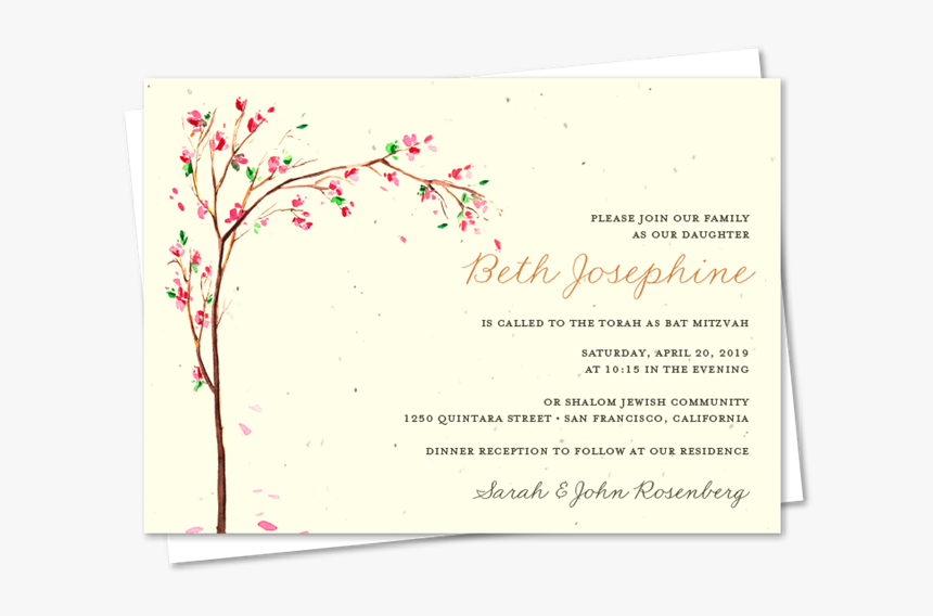 Unique Bat Mitzvah Invitations ~ Cherry Blossoms - Civil Marriage Wedding Invite, HD Png Download