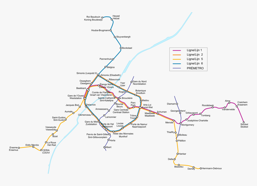 Metro Map Of Brussels Full Resolution - Line 6 Brussels Metro, HD Png Download
