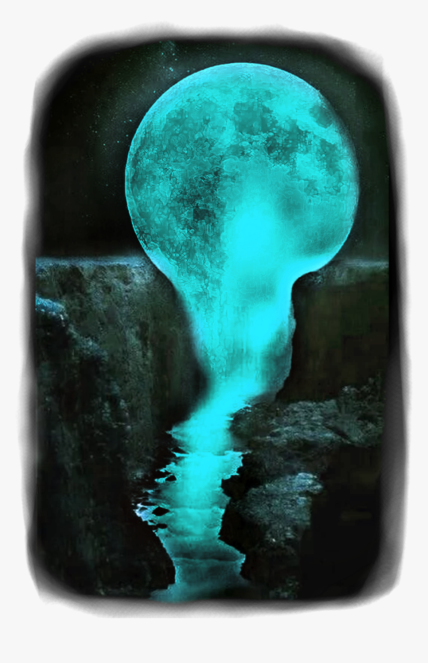 #waterfall #moon #melting #mountain #dark #night - Opal, HD Png Download