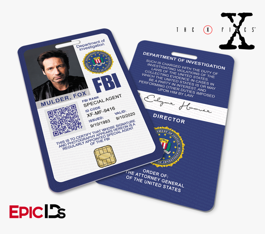 The X-files Inspired Fox Mulder Fbi Special Agent Id, HD Png Download
