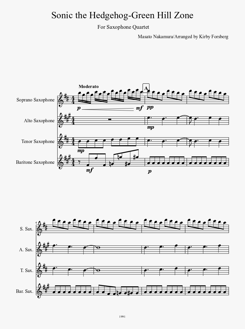 Green Hill Zone Alto Sax, HD Png Download