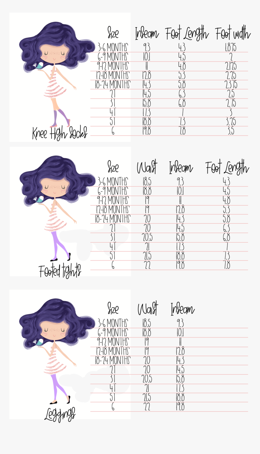 Size Guide For Knee High Socks And Tights - Doll, HD Png Download