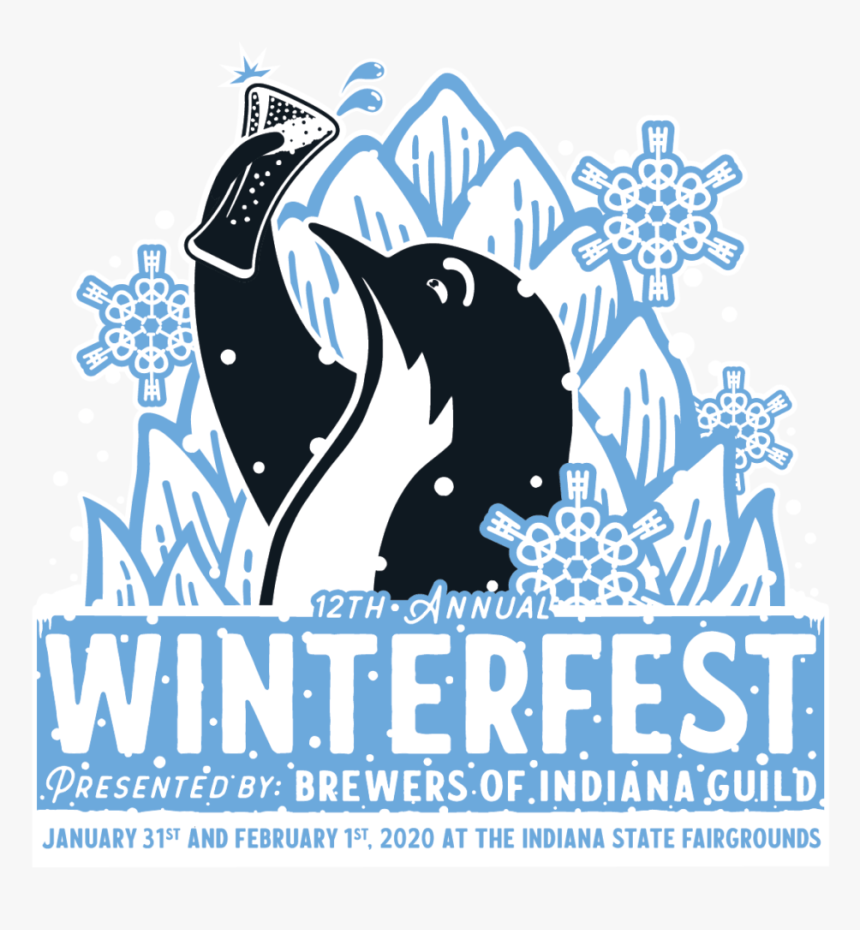 Winterfest Logo Featuring A Penguin Holding A Glass - Poster, HD Png Download