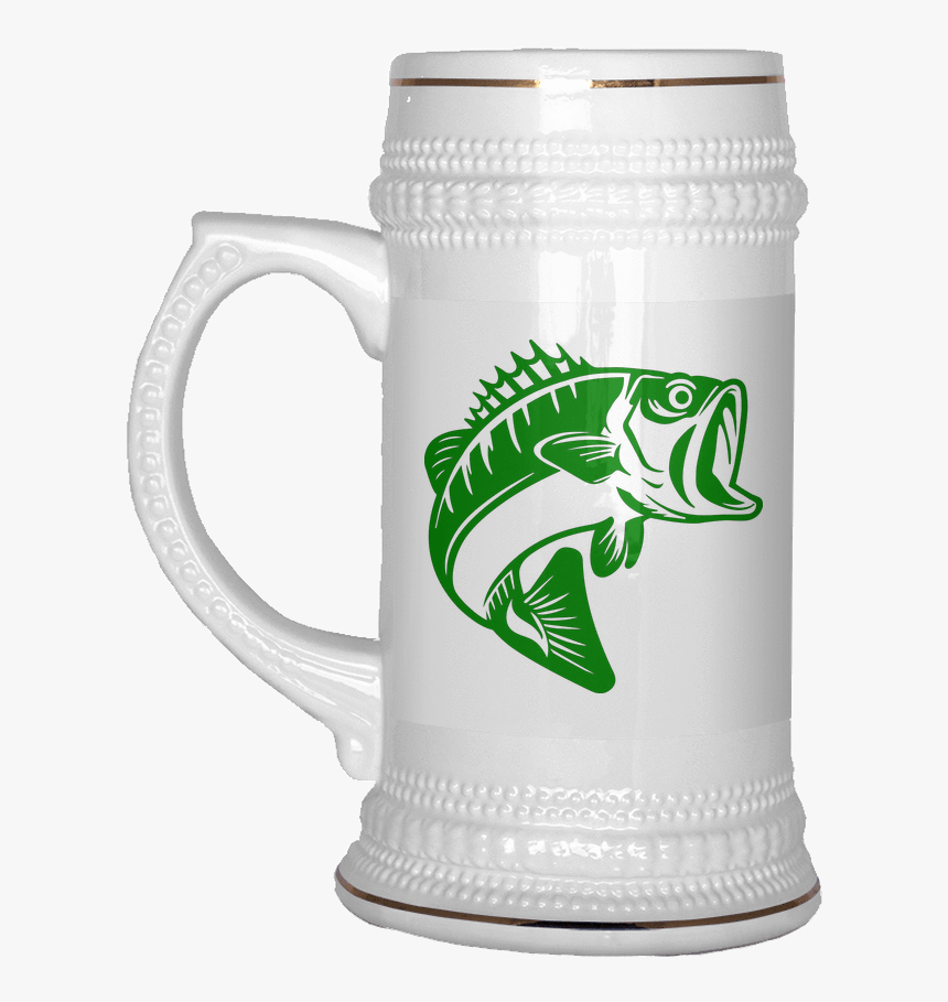 Largemouth Bass Beer Stein 22oz With Gold Trim - Black And White Bass Fish, HD Png Download